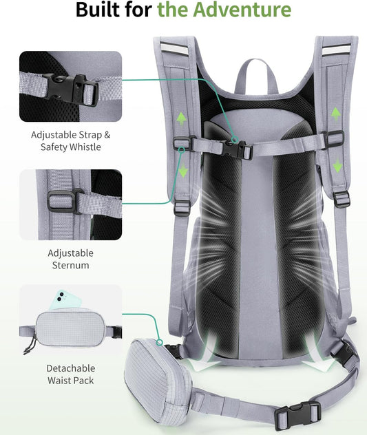 ECOHUB Hydration Backpack for Men Women, 20L Lightweight Hiking Daypack Cycling Backpack with 2L Water Bladder, Insulated Hydration Pack with Waist Pack