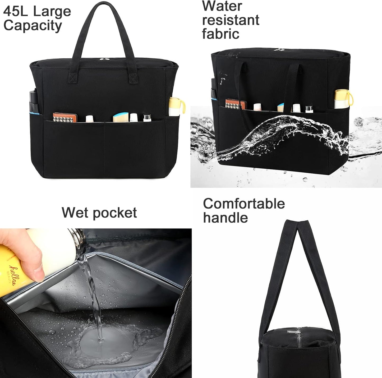 LEDAOU Beach Bag Waterproof Sandproof Women Tote Bag Pool Bag with Zipper for Gym Grocery Travel with Wet Pocket