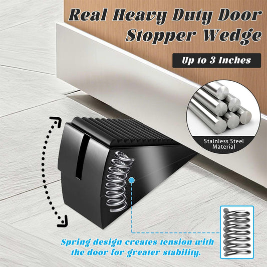 Large Heavy Duty Door Stoppers, Premium Spring Door Stopper for Bottom of Door, Adjustable Large Rubber Stoppers Wedge with Metal, Door Stop Suits Any Heavy Door (Black-0ne)