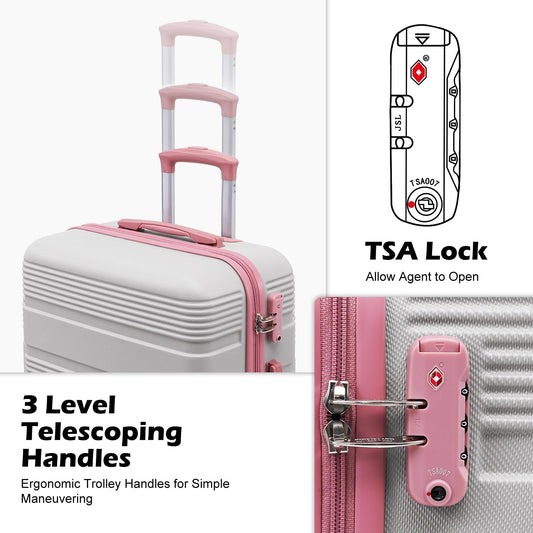 LONG VACATION 3 Piece Carry On Luggage 20 Inch Suitcase with Spinner Wheels, ABS+PC Hardshell Suitcase set with TSA Lock & YKK Zipper