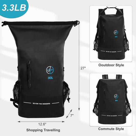UPWELL 30L Waterproof Dry Bag Boating Backpack for Travel Hiking Camping Kayaking Hiking Swimming Floating Submersible Dry Bag Black