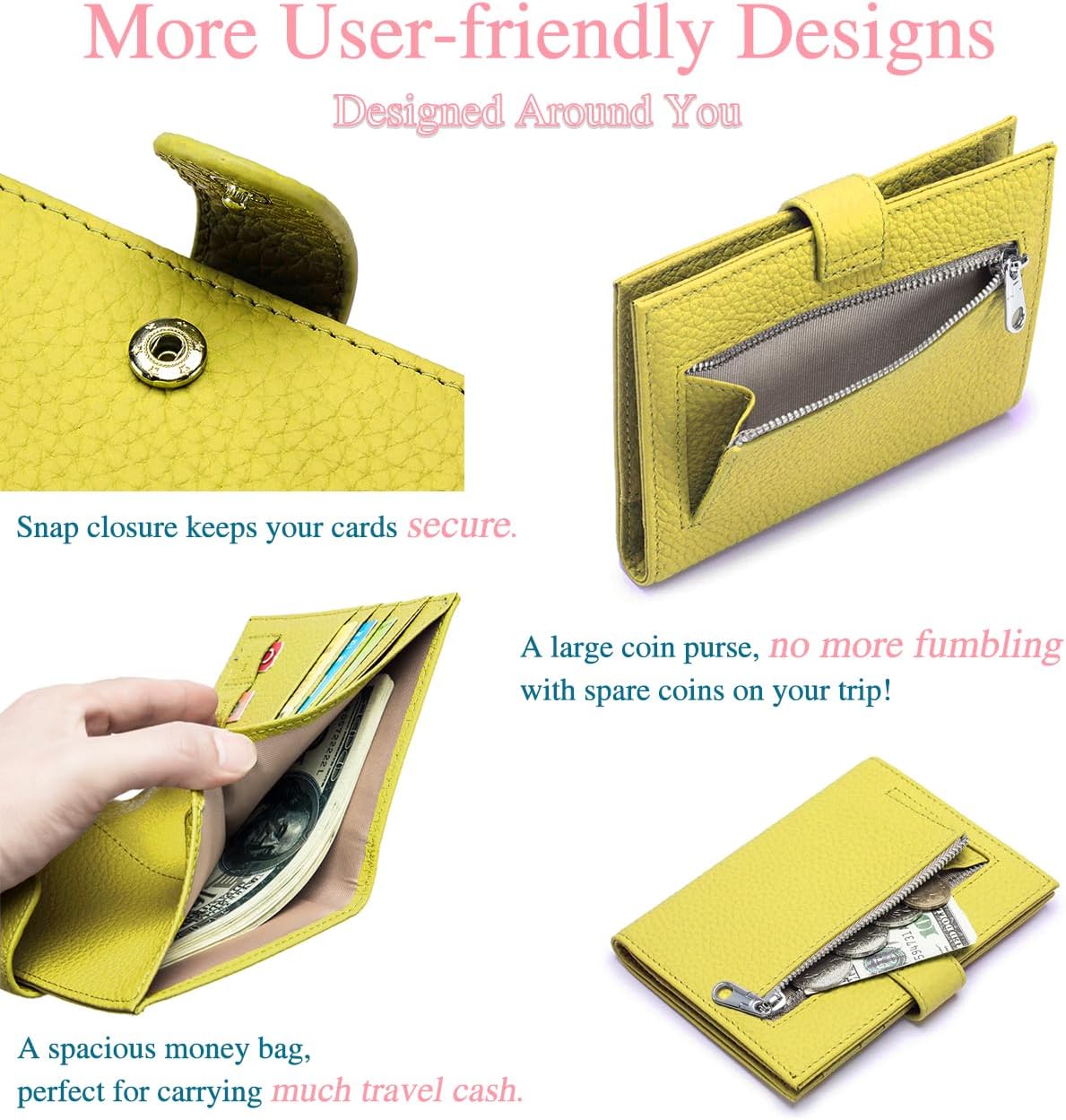 Slim Passport Wallet for Women – RFID Blocking Passport Holder for Travel Women with Card Slots, Coin Pocket & SIM Slot – Genuine Leather Travel Organizer – Lemon Yellow