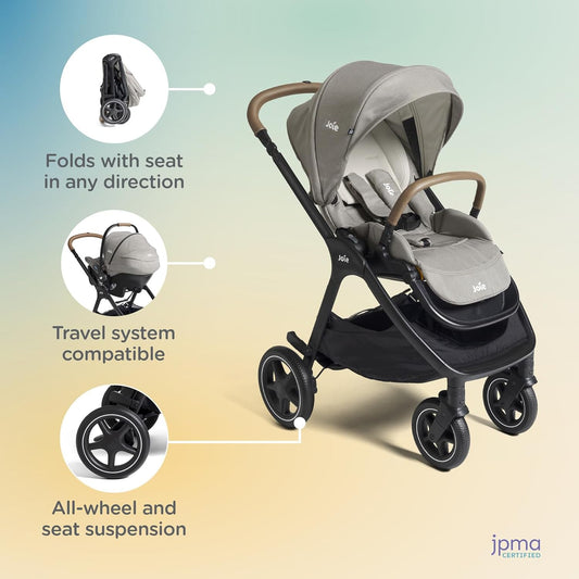 Joie, Kava 3-in-1 Stroller - Versatile, All-Wheel Suspension, Reversible Seat, Travel System Compatible and Detachable Crossbody Bag (Dove)