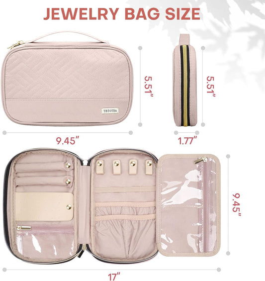 Jewelry Travel Case Organizer for Necklaces, Earrings, Rings, Bracelet, Watch, Soft Sided, Pink