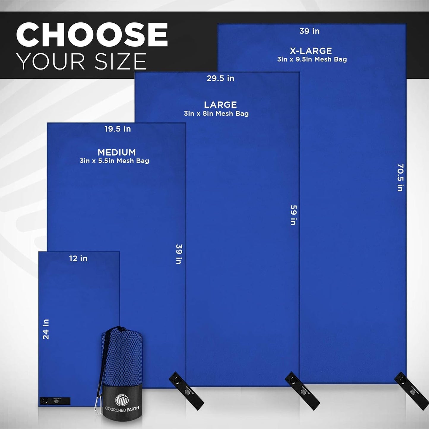 ScorchedEarth Microfiber Travel & Sports Towel Set (Royal Blue) - XL Set (39x70.5 & 12x24)