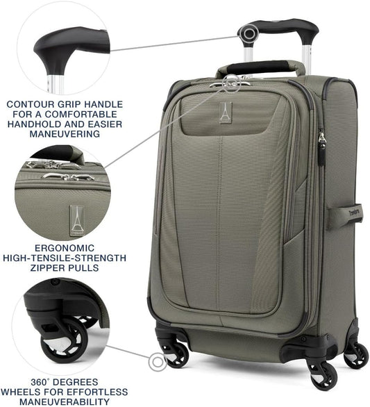 Travelpro Maxlite 5 Softside Expandable Carry-On Luggage with Spinner Wheels, Lightweight, 21-Inch — Slate Green