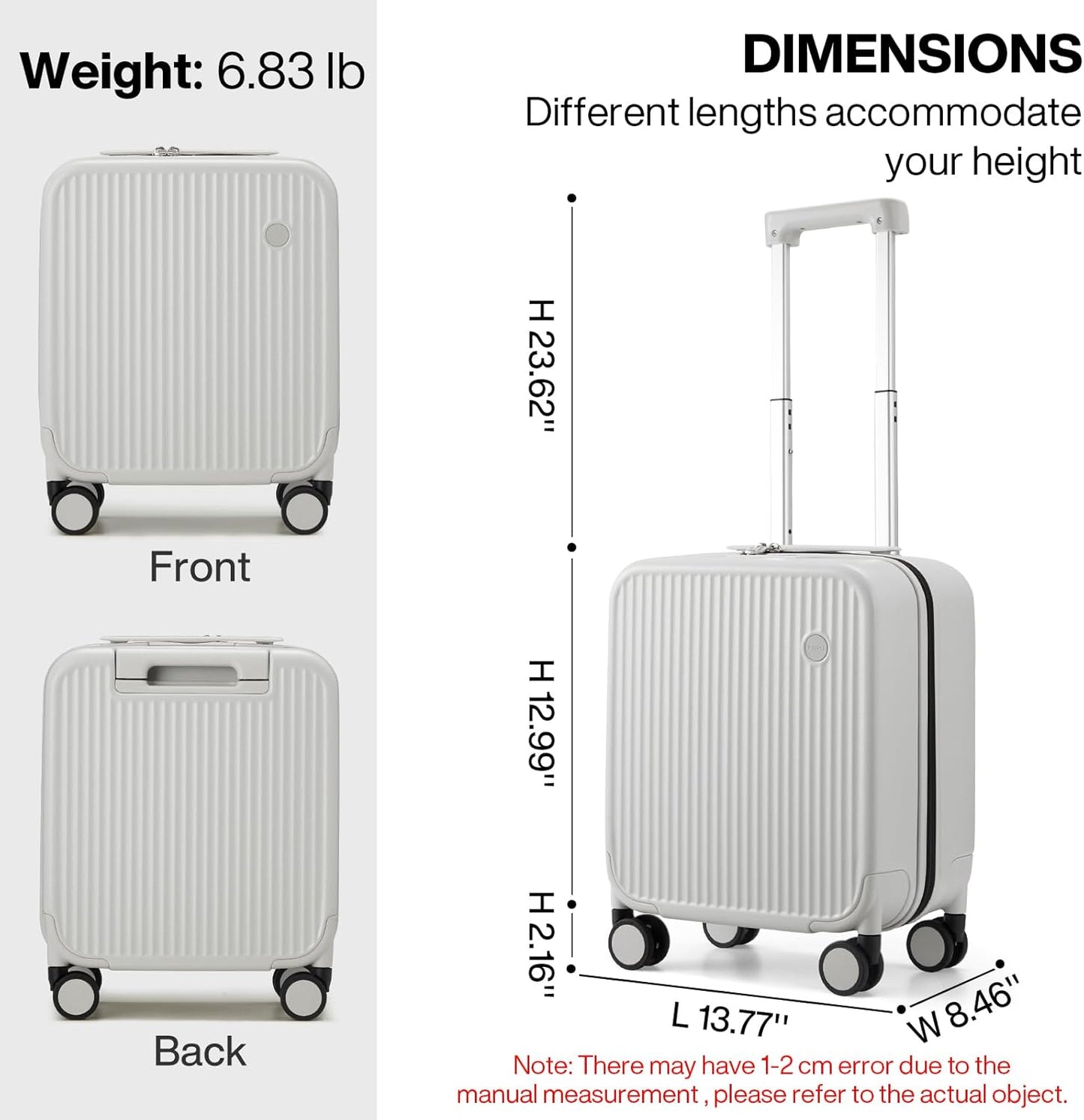 mixi Underseat Carry on Luggage 16 Inch Hardshell PC Suitcase with Spinner Wheels TSA Lock for Travel, Smoke White