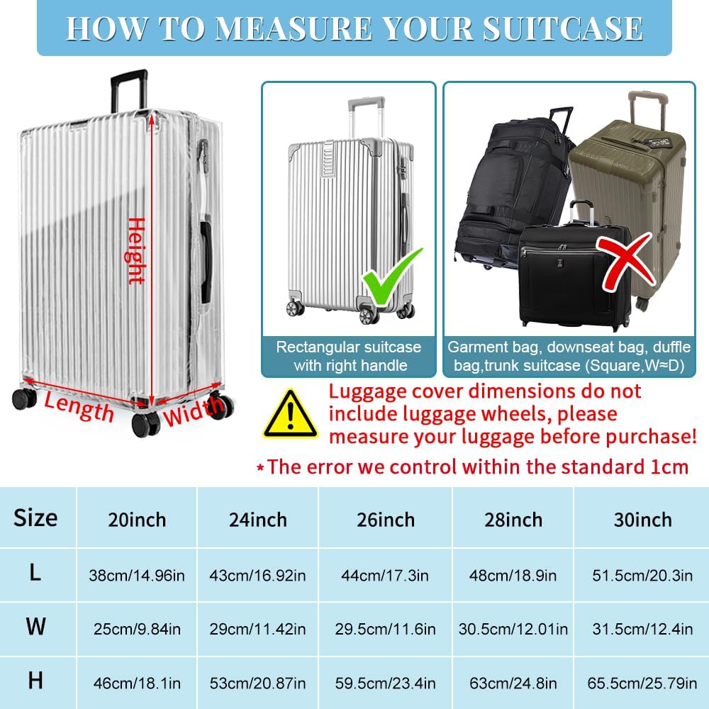 Yotako Upgraded Zippered Clear PVC Suitcase Cover, 20 Inch Luggage Covers for Suitcase Luggage Protector Suitcase Cover 20''