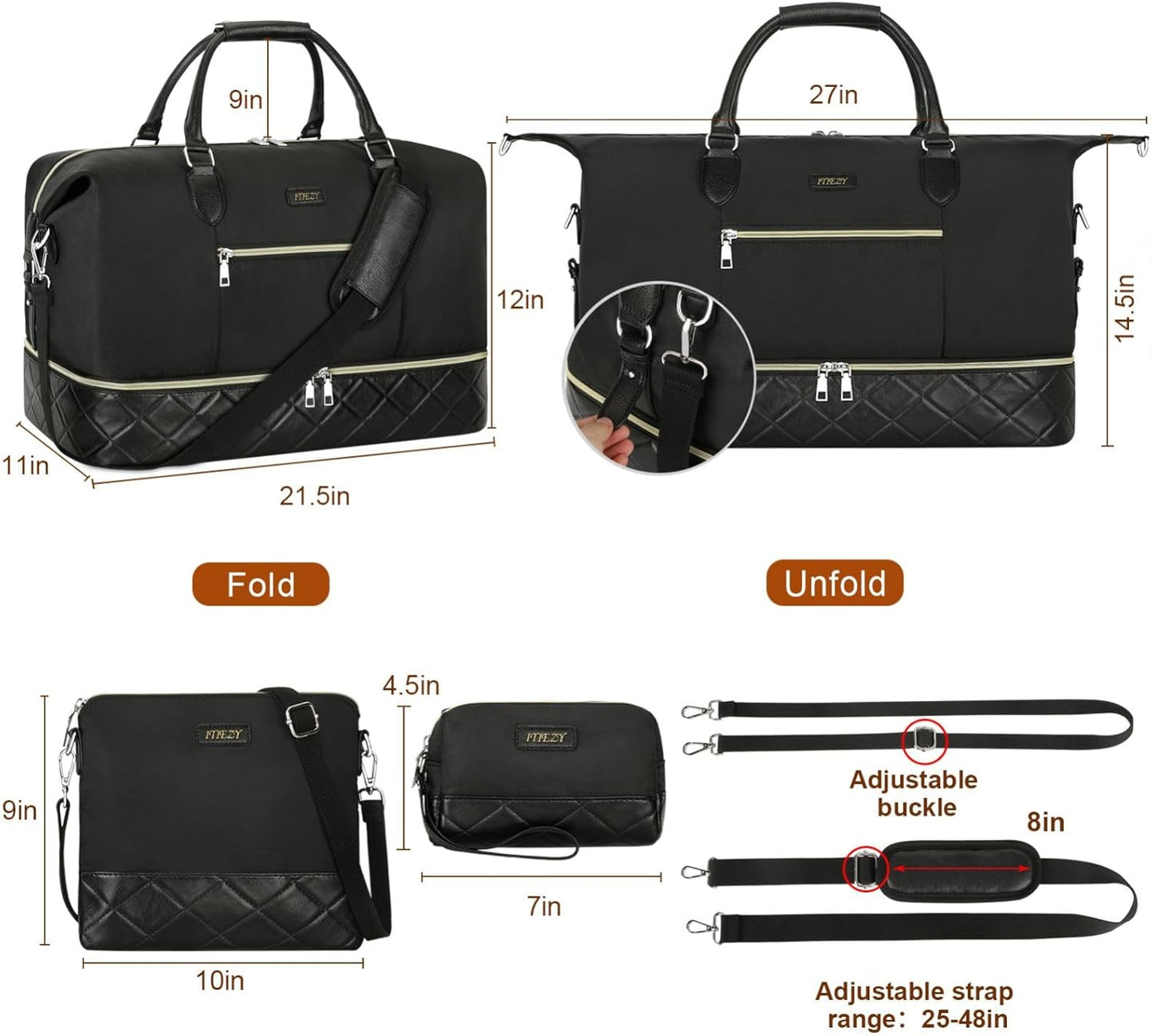 Weekender Bag for Women, Travel Duffel Bag Carry On Overnight Bag with Shoe Compartment Large Nylon Travel Weekend Tote Bag