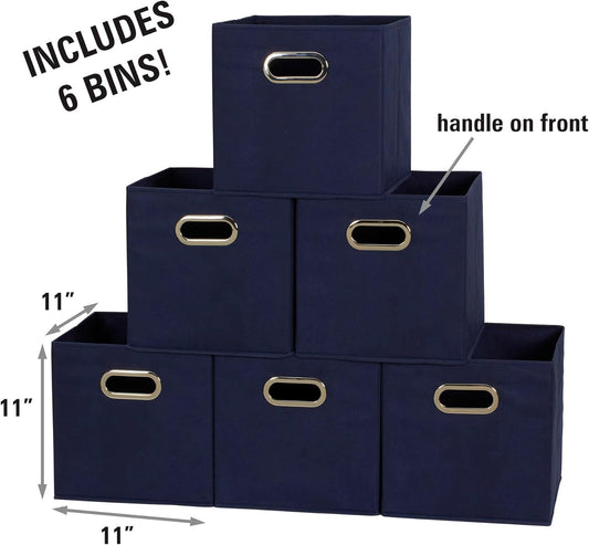 Household Essentials 81-1 Foldable Fabric Storage Bins | Set of 6 Cubby Cubes with Handles | Navy Blue, 6 lbs (Pack of 6)