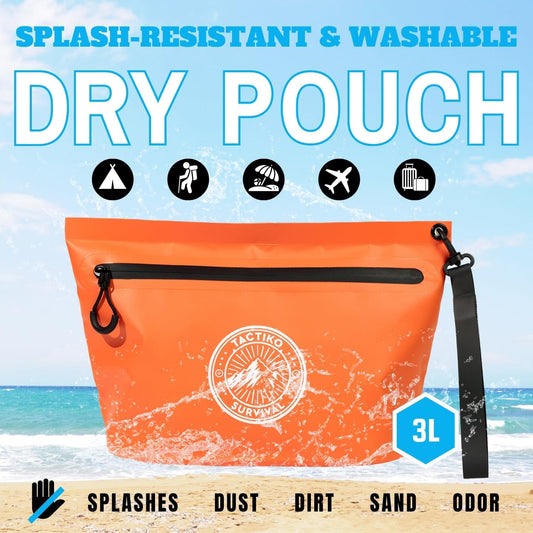 3-Pack Tactiko Heavy-Duty Splash Water Resistant Zipper Pouches - Hold-All Organizers for Dry Bags, Travel Bags (3, Orange/Gray/Black)