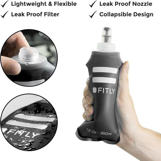 FITLY Soft Flask - Shrink As You Drink Soft Water Bottle for Hydration Pack - Folding Water Bottle Ideal for Running, Hiking, Cycling, Climbing & Rigorous Activity