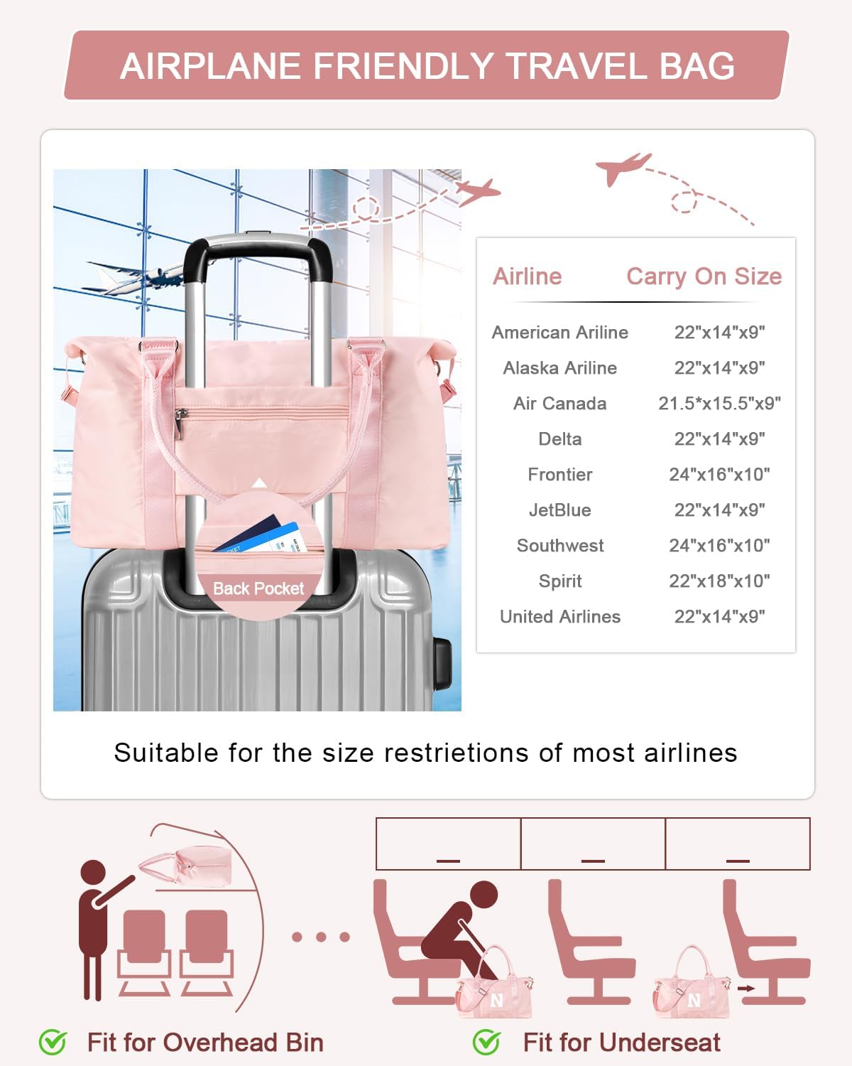 Initial Travel Duffel Bag Sports Gym Bag for Girls Teen Birthday Gifts,Pink Personalized Weekender Bag Carry On Tote Bags for Women Men,Waterproof Overnight Luggage Bag with Trolley Sleeve(Letter N)