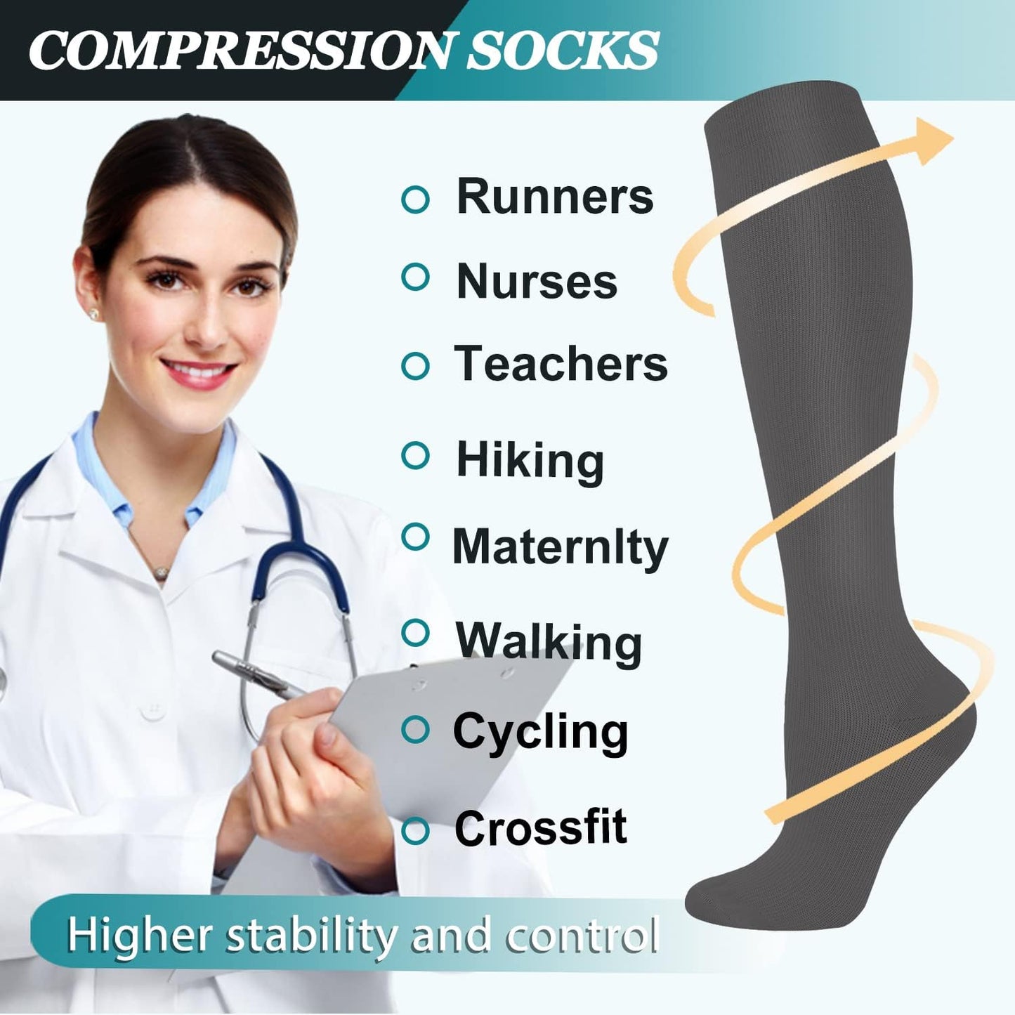 ACTINPUT 8 Pairs Compression Socks for Women & Men,Support Compression Stockings for Medical Running Athletic