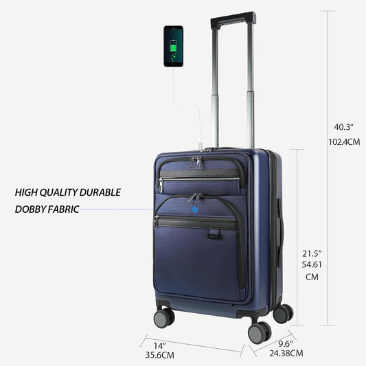 KROSER Hardside Expandable Carry On Luggage 22x14x9 Airline Approved With Front Business Pockets, 20 Inch Suitcases with Wheels, Carry on Suitcase with TSA Lock & USB Port, Navy