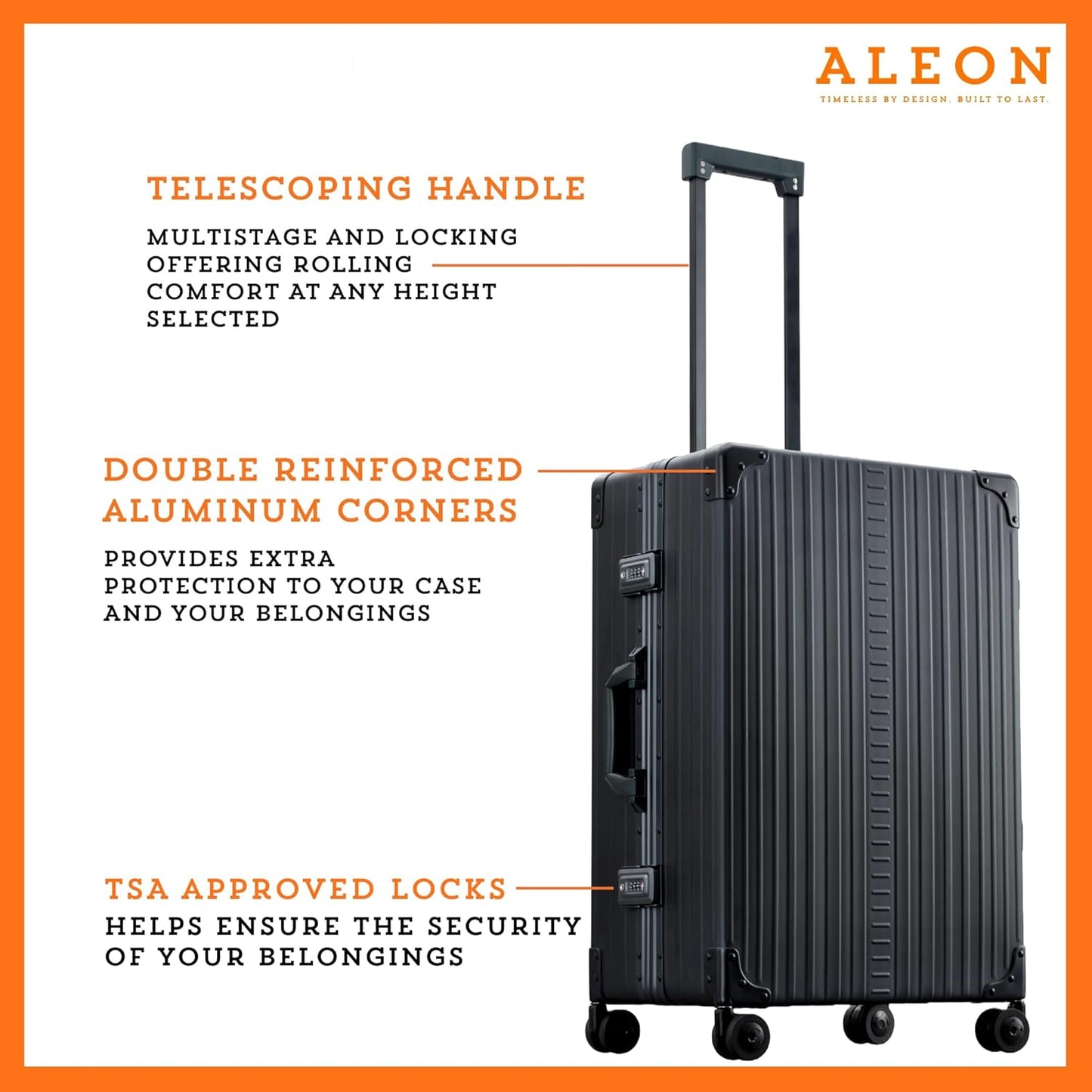 Aleon All Aluminum Lightweight 26" Carry-On Luggage - Hardside Carry-On Suitcase, TSA Approved, Hard Shell Suitcase for Travel, Airline Approved Hard Spinner Wheels Luggage (Onyx)