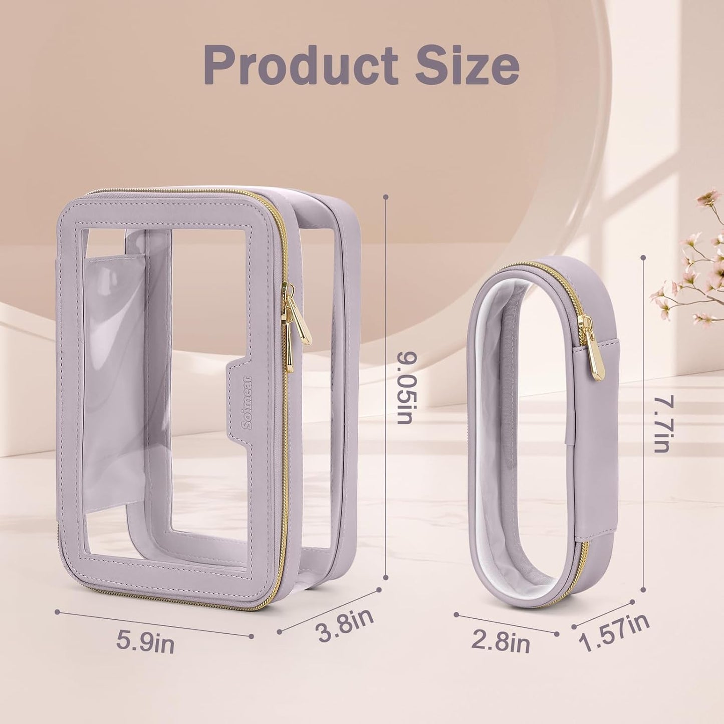 Travel Clear Makeup Bag with Makeup Brush Bag, Leather Makeup Case Toiletry Bag, Portable Cosmetic Bag Case, Transparent Waterproof Cosmetic Organizer Storage Bag for Women, Purple