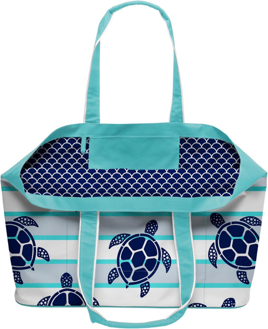 geckobrands Oversized Beach Tote – Large and Stylish Beach Bag with 4 Exterior Pockets and Zippered Internal Compartment