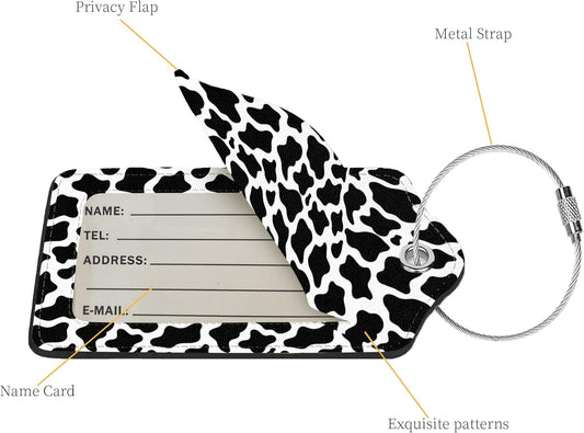 2 Pcs Luggage Tags for Suitcases, PU Leather Cruise Ship Luggage Tags with Privacy Cover Label Address Card and Durable Metal Ring Suitable for Men Women Handbags Backpacks,Milk Vein