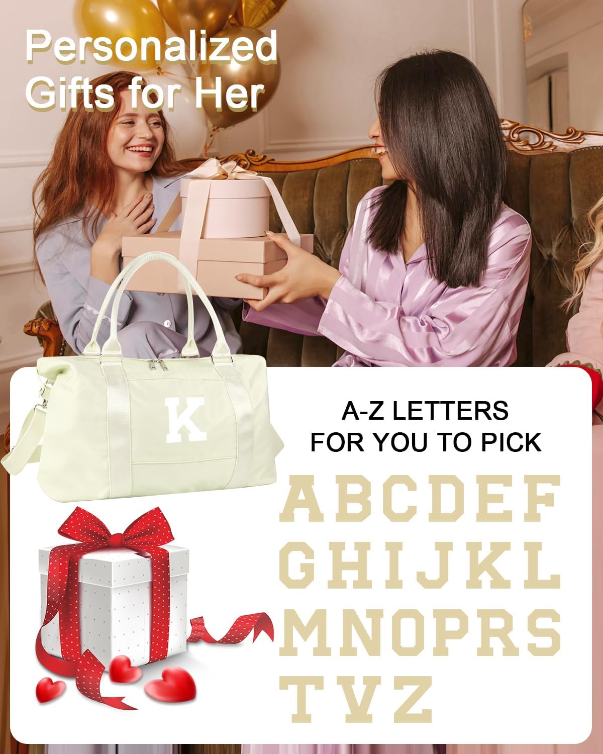 Initial Travel Duffel Bag Sports Gym Bag for Kids Teen Birthday Gifts,Beige Personalized Weekender Bag Carry On Dance Bags for Women Men,Waterproof Monogram Overnight Bag with Trolley Sleeve(Letter K)