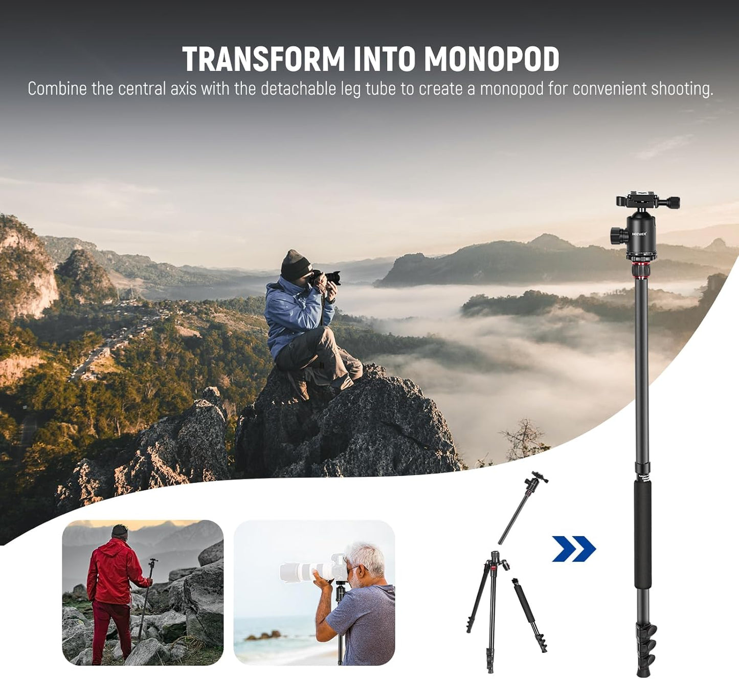 NEEWER 77” Camera Tripod Monopod with Phone Holder, Portable Travel Tripod with Remote, 360° Ball Head, 2 Axis Center Column, Arca QR Plate and Bag, Aluminum DSLR Tripod 34lb Max Load, TP77