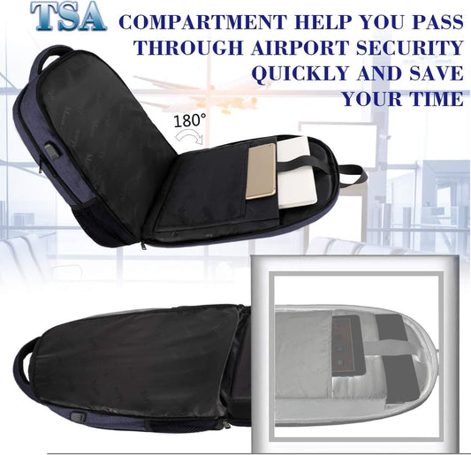 MATEIN Large College Backpack, Sturdy Computer Backpack with USB Charging Port Fits 17 inch Notebook, Carryon Luggage Travel Laptop Bag for Business Men and Women Christmas New Year Gift, Blue