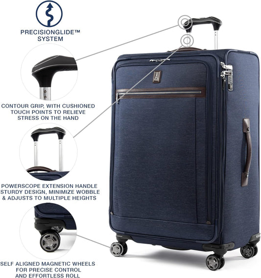 Travelpro Platinum Elite Softside Expandable Checked Luggage, 8 Wheel Spinner Large Suitcase, TSA Lock, Men and Women, True Navy Blue, Checked Large 29-Inch
