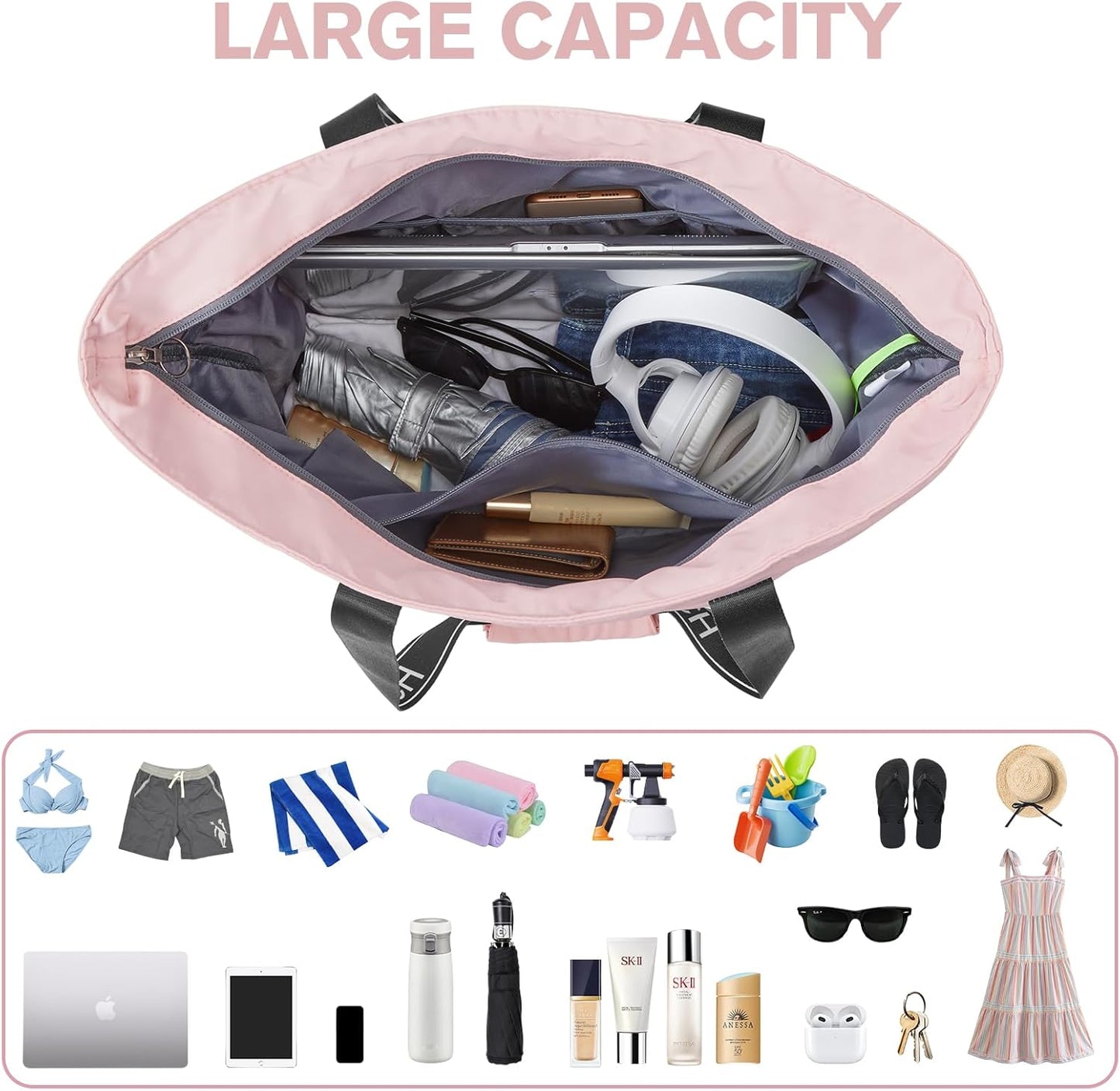 G4Free Beach Bag, Waterproof Beach Bags for Women, Personalized Strap Tote Bag for Women Birthday Gifts