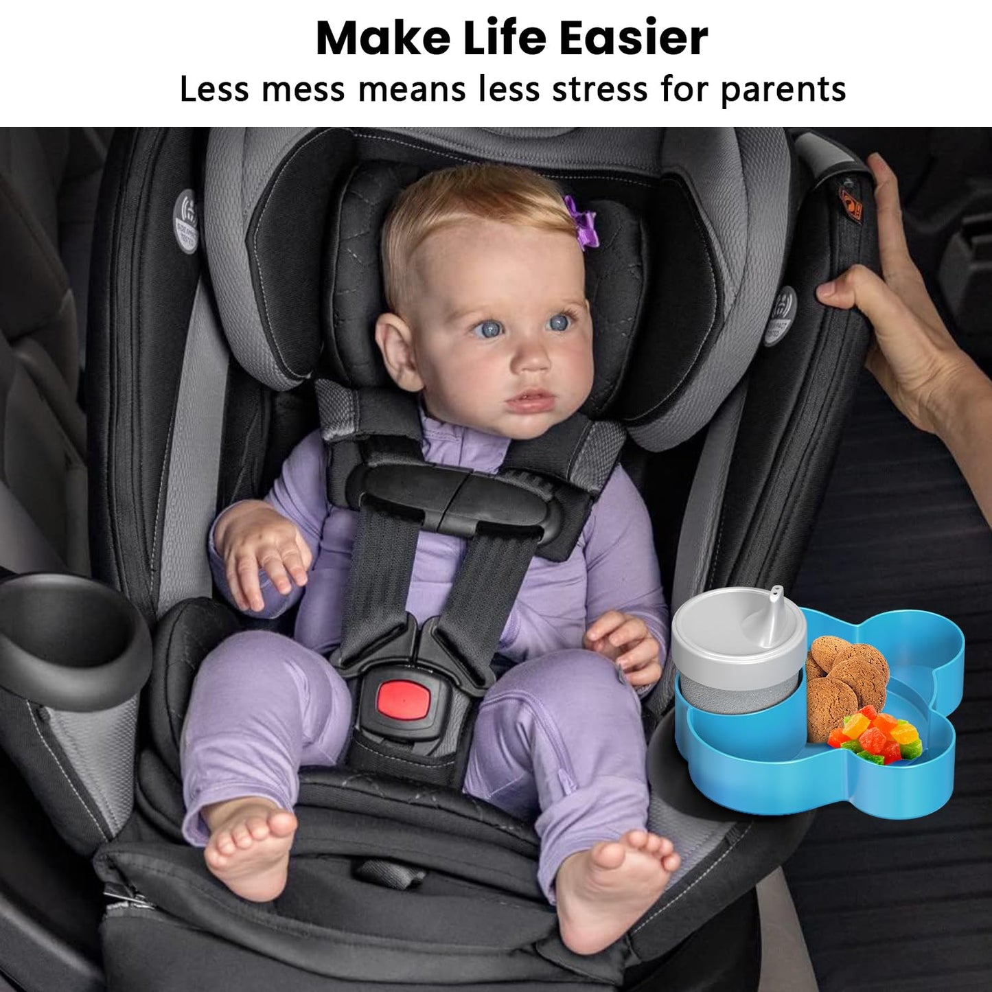 BlueOrigin Car Seat Snack Tray - Travel Tray for Kids Car Seat, Stroller, Booster and Anywhere with a Cup Holder, Toddler Road Trip Essentials Food Plate for Snacks, Toys, Entertainment (Blue)