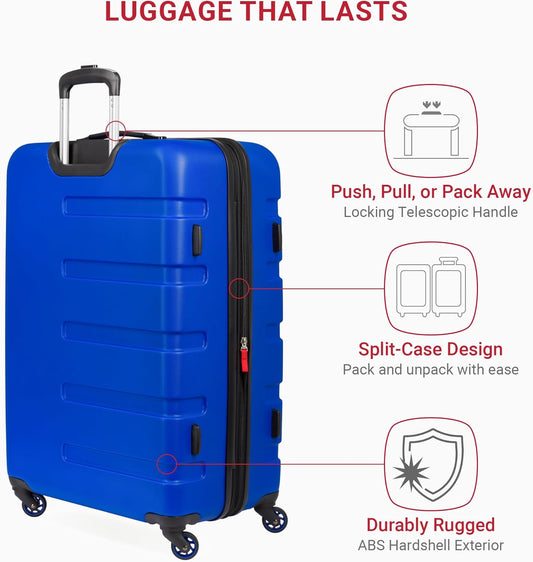 SwissGear 7366 Hardside Expandable Luggage with Spinner Wheels, Cobalt, Checked-Large 27-Inch