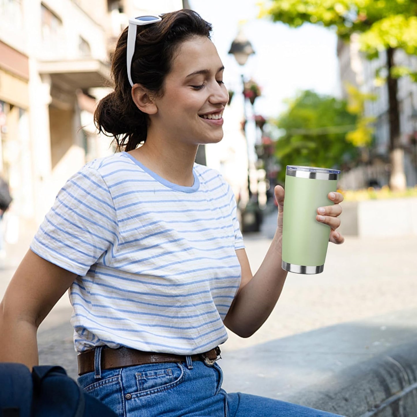 20oz Tumbler with Straw and Brush, Stainless Steel Vacuum Insulated tumbler, Double Wall Insulated Coffee Tumbler for Outdoor, Home, Travel,Office (20 cup-Matcha Green,4pcs)