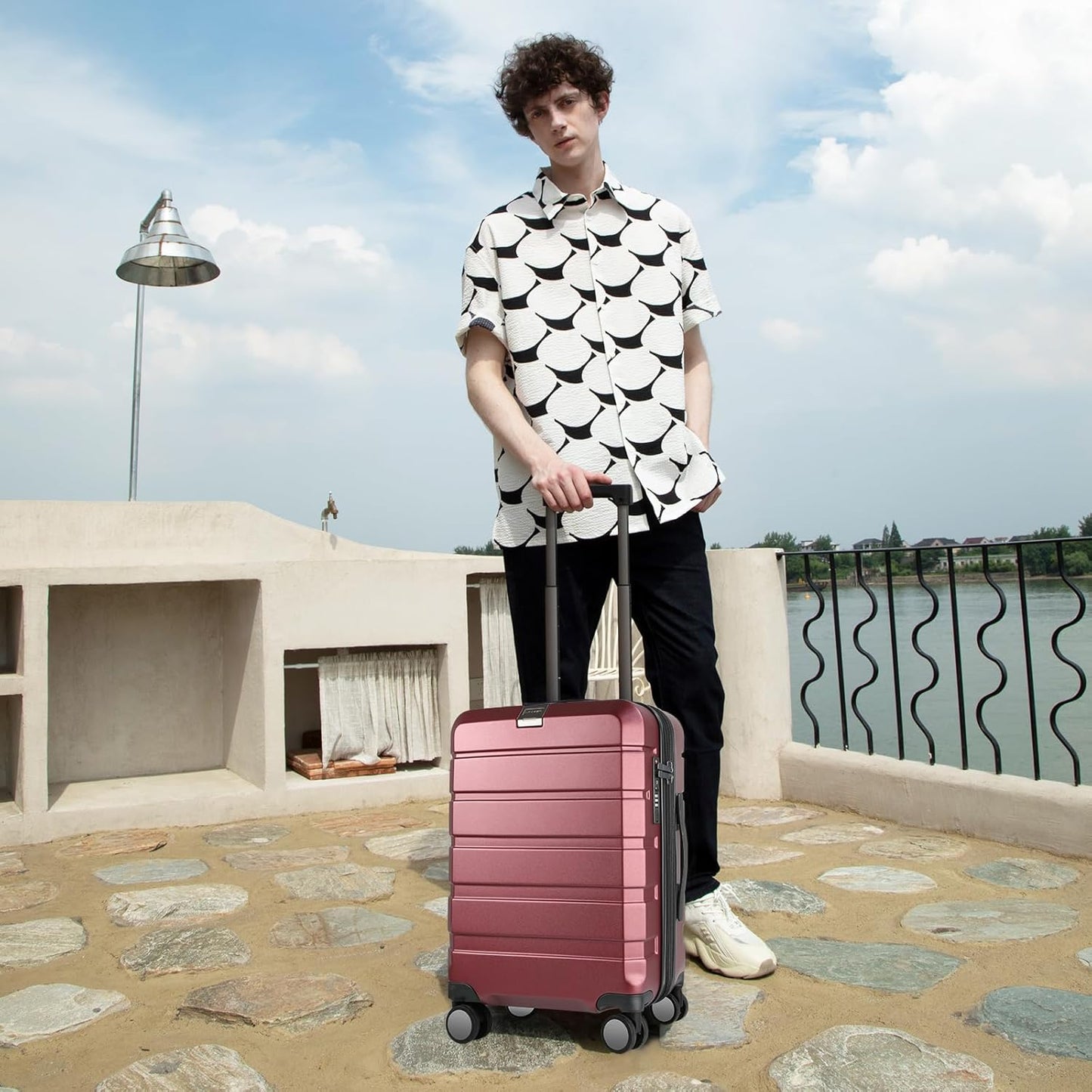 KROSER Hardside Expandable Carry On Luggage with Spinner Wheels & Built-in TSA Lock, Durable Suitcase Rolling Luggage with USB Port, Carry-On 20-Inch, Burgundy