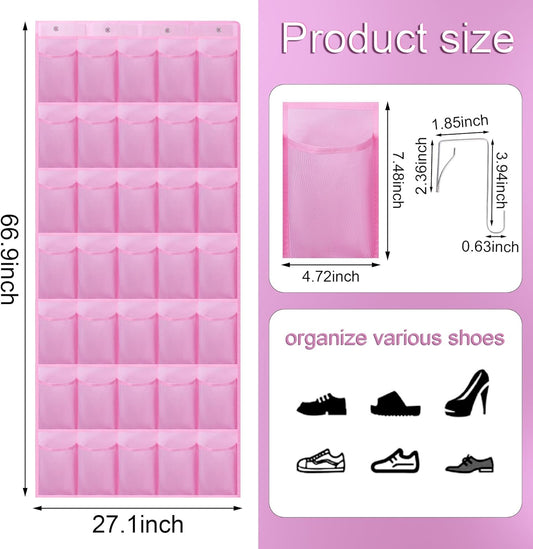 35Large Pockets Over The Door Shoe Organizer, Mesh Pockets Shoe Holder Rack, Capacity Shoe Hanging Storage,door shoe rack With 4 Metal Hook.