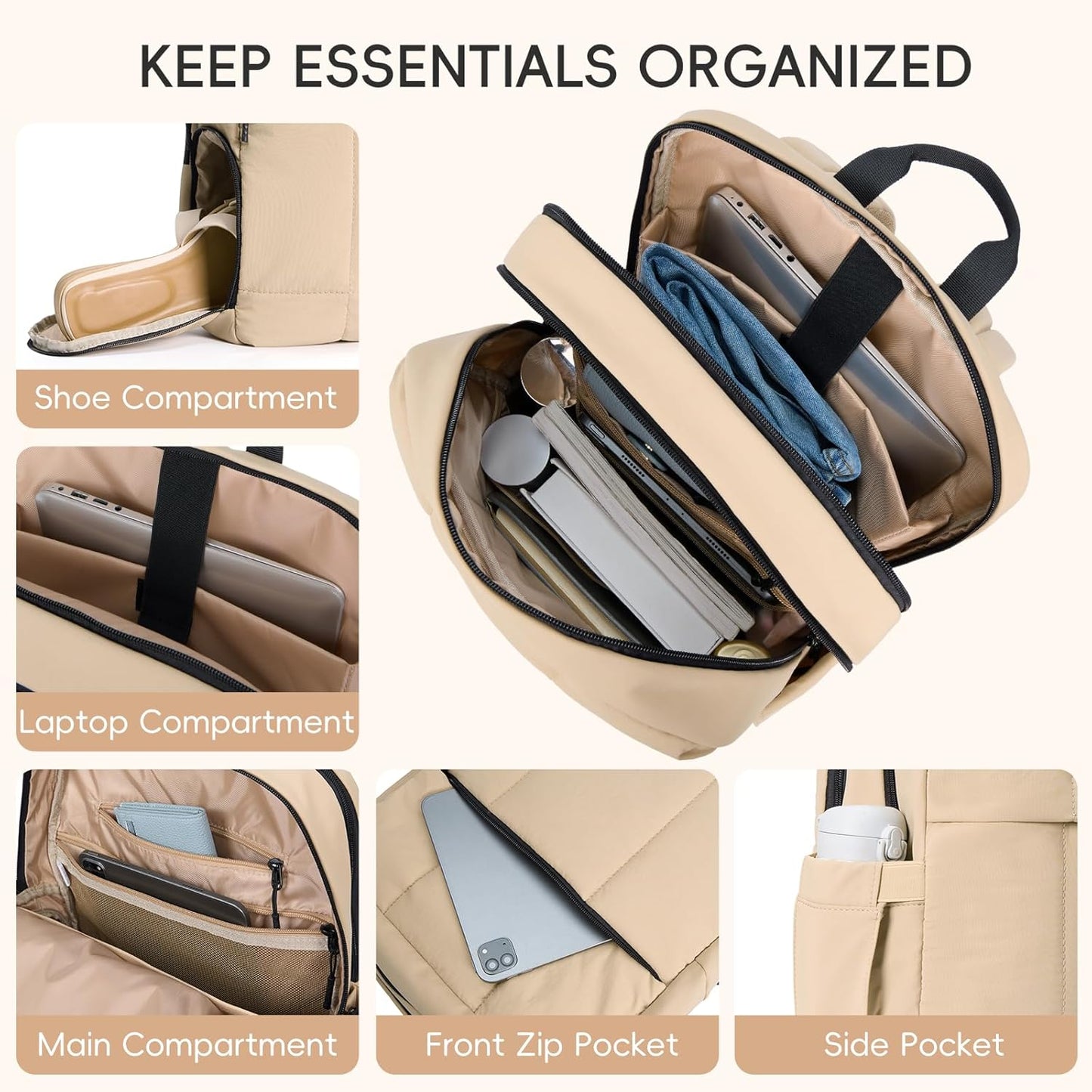 CLUCI Lightweight Travel Backpack Carry on Flight Approved, Puffy Gym Backpack with Shoe Compartment, Personal Item Travel Bag, 15.6 inch Laptop Backpack for Weekender Business