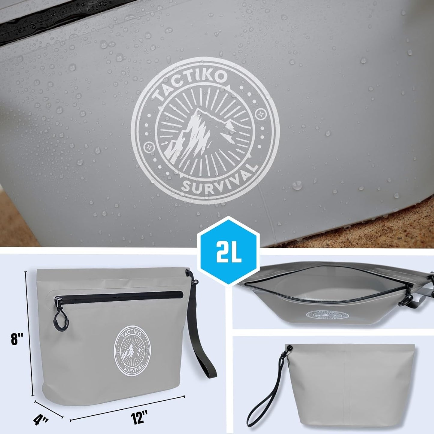 3-Pack Tactiko Heavy-Duty Splash Water Resistant Zipper Pouches - 3 L Hold-All Organizers for Dry Bags, Travel Bags (3, Yellow/Red/Gray)