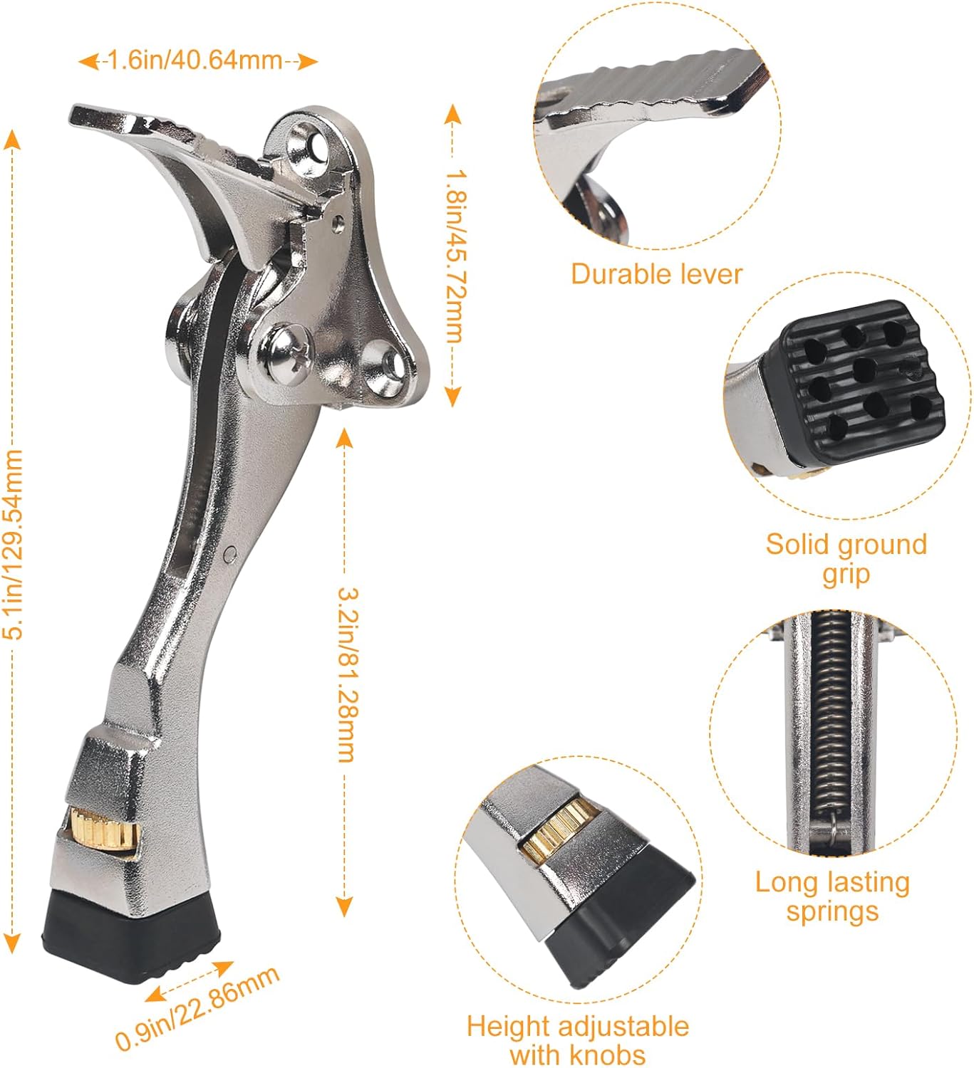 Kick Down Door Stoppers for Bottom of Door, Heavy Duty Kickdown Door Stop, Adjustable Door Stoppers (4 Inch x 1 Pack)