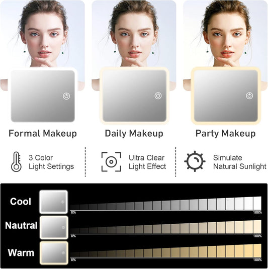 Makeup Bag with Mirror and Light, Makeup Case with Lighted Mirror, Travel Makeup Bag with Light up Mirror 3 Color Lights, Makeup Organizer Bag with Adjustable Dividers & Brush Holder(Marble)