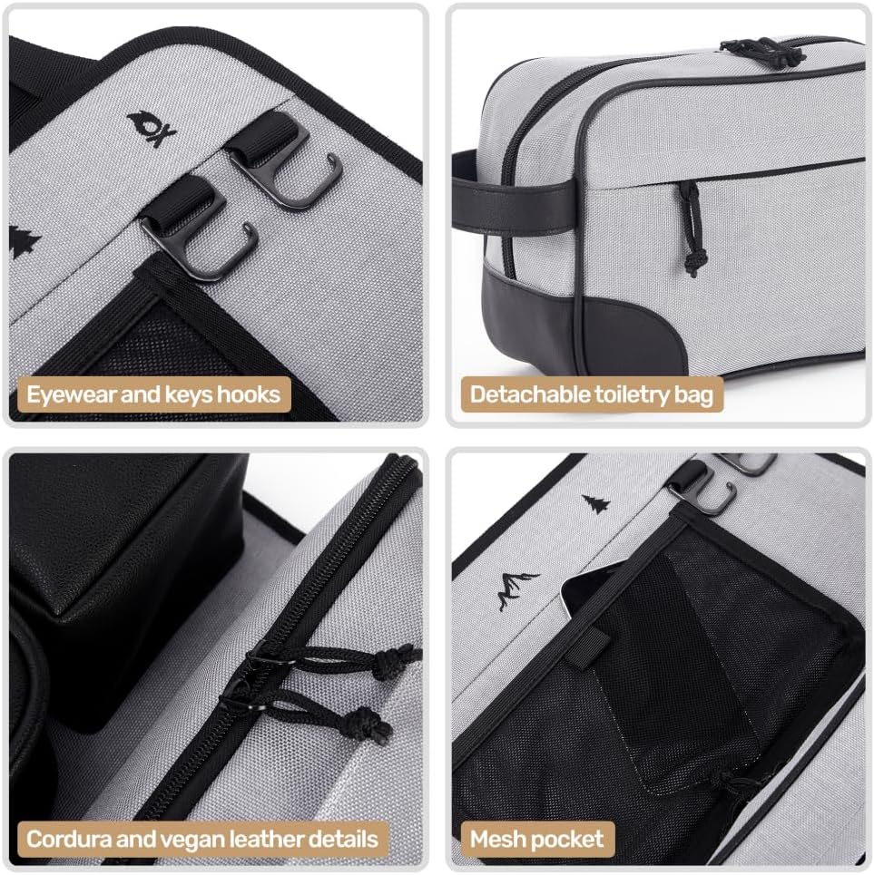 Living in a Bubble Seat back Organizer – Magnetic Toiletry and Cooler Pouch, Cordura Car Backseat Storage with Device Holder & Hooks, Multi-Compartment Utility Bag for Campervans & Family Travel