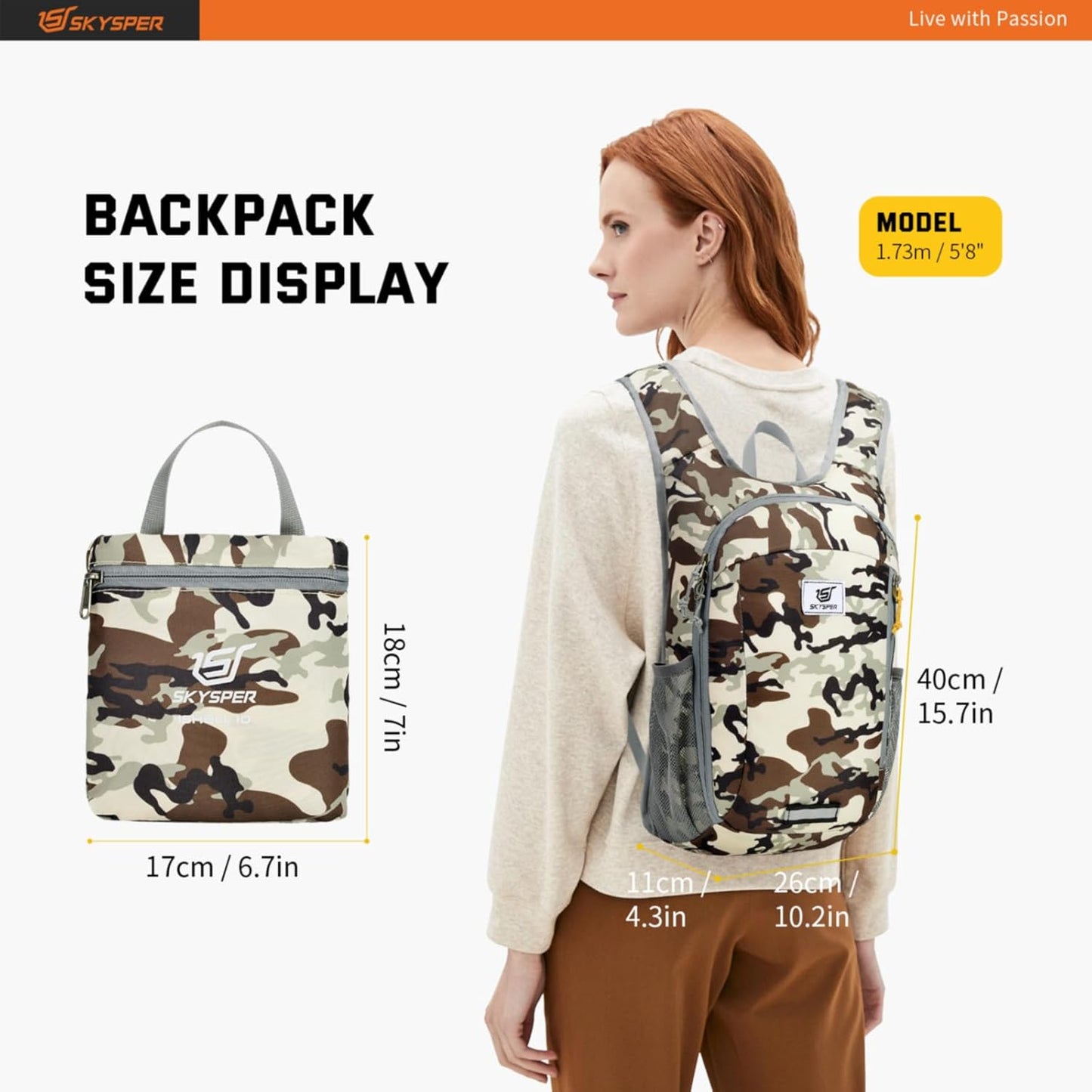 SKYSPER Small Daypack 10L Hiking Backpack Packable Lightweight Travel Day Pack for Women Men