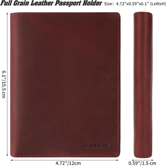 Jack&Chris Leather Passport Holder RFID Blocking Passport Travel Wallet Cover Case for Men Women Brown JC17