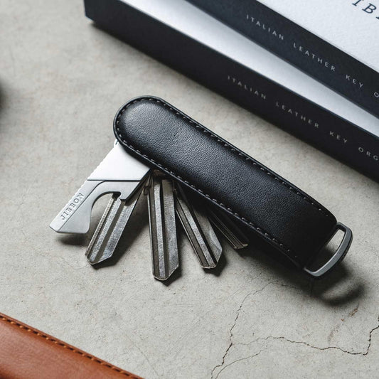 Jibbon Italian Premium Leather Key Organizer - Stylish Key Holder with Marine Grade 316 Stainless Steel, Compact EDC Keychain
