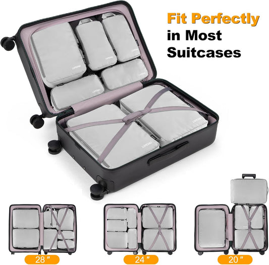 8 Set Compression Packing Cubes for Travel, Waterproof Luggage Organizers, Suitcase Organizer Set for Carry-On & Checked Baggage, Travel Accessories for Men & Women