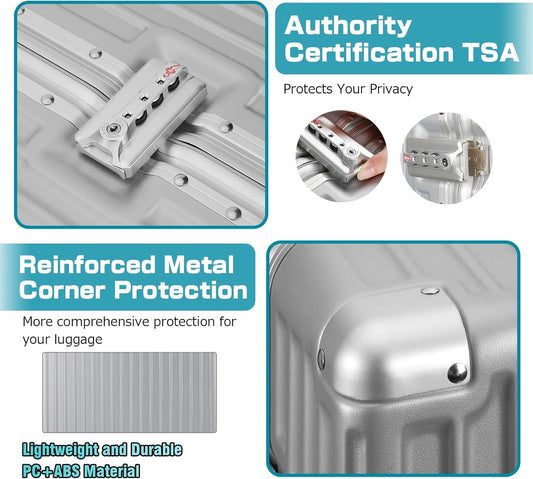 AnyZip Luggage Aluminium Frame Suitcase Hard Shell TSA Lock No Zipper 28In Silver