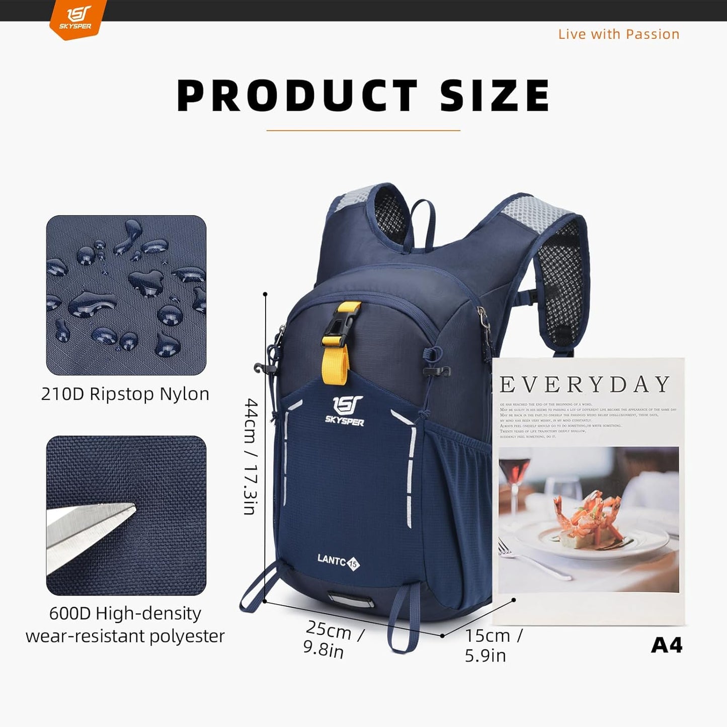 SKYSPER Small Hiking Backpack - 15L Travel Daypack Lightweight Bag Water Resistant Hiking Backpacks for Women Men