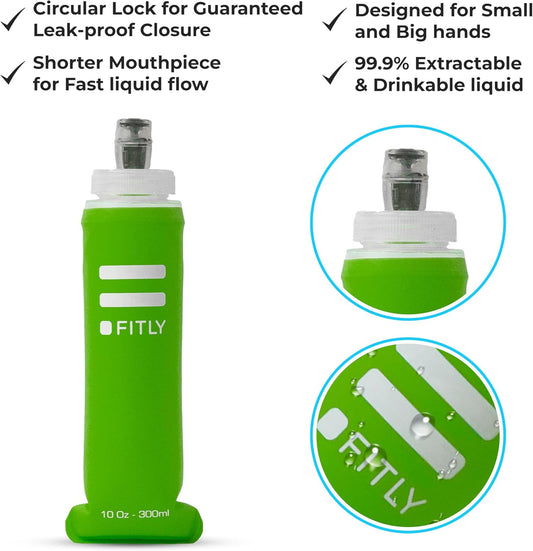 FITLY Soft Flask - Shrink As You Drink Soft Water Bottle for Hydration Pack - Folding Water Bottle Ideal for Running, Hiking, Cycling, Climbing & Rigorous Activity