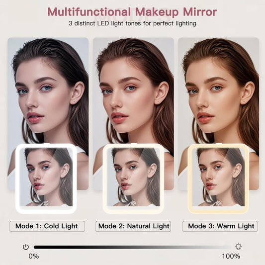 Travel Makeup Bag with LED Mirror, Cosmetic Bags for Women with Light up Mirror, Travel Essentials Makeup Organizer, Makeup Case with Adjustable Dividers and Brush Holder, 3 Color Lights