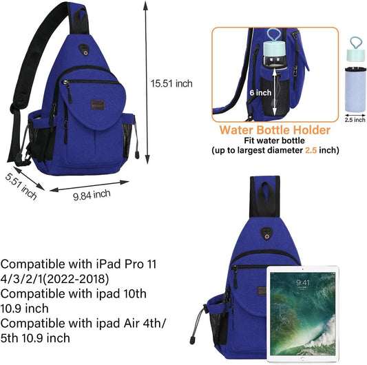 MOSISO Sling Backpack,Canvas Crossbody Hiking Daypack Bag with Anti-theft Pocket, Royal Blue