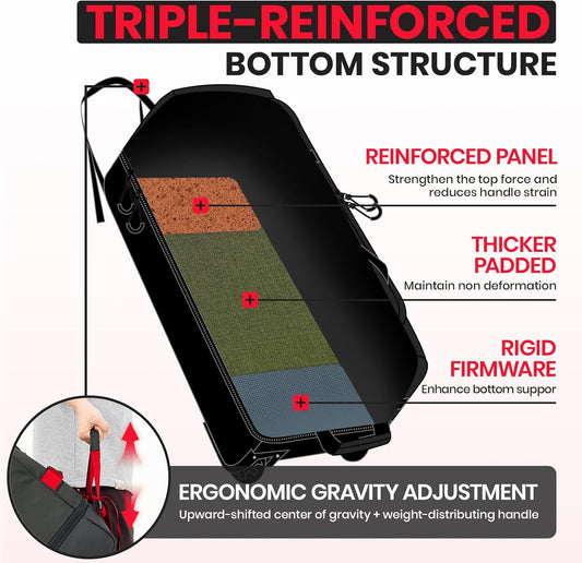 Fanwoli 30'' Rolling Duffel Bag with 2 Wheels - No-Sag Design for Heavy Loads, Expandable 100L-120L Luggage with Soft Handle & Lock, Waterproof Foldable Lightweight with for Travel, Camping,Moving