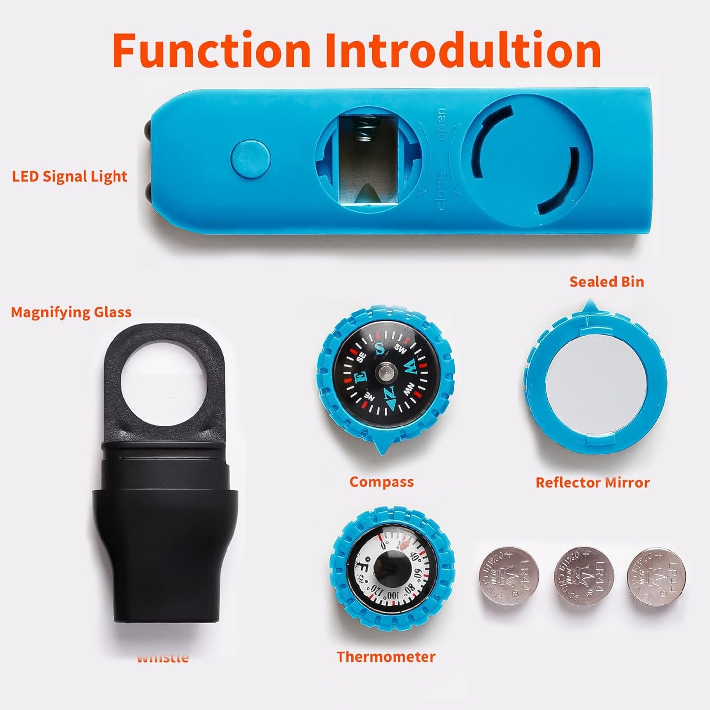 Multifunctional Survival Emergency Whistle for Kids with Compass Hiking Survival, Thermometer & Neck Lanyard | Emergency Safety Gear for Hiking, Camping, Kayaking, Boating, Climbing