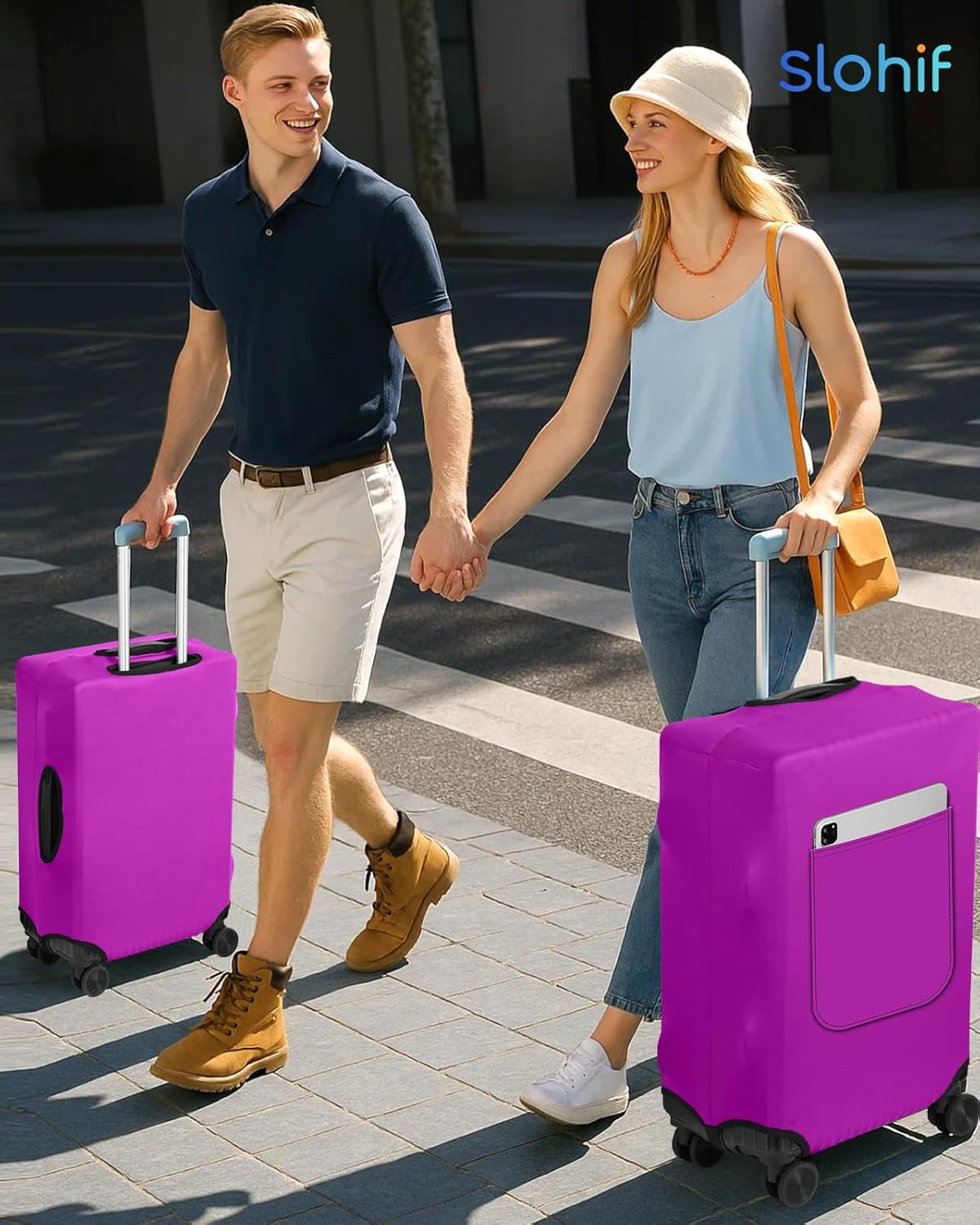 Slohif Luggage Cover for Suitcase Tsa Approved Protector - Luggage Sleeve Suit Case Cover Travel Stretch Large Baggage Case Protective Washable Fit 29-30 Inch Purple